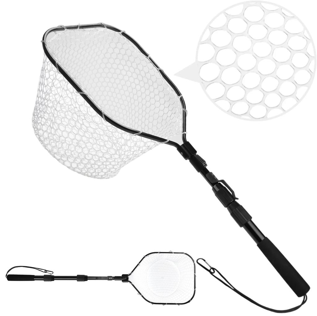 Fly Fishing Landing Net Soft Rubber Mesh Catch Release Fish Net Lightweight Portable Landing Net with Aluminum Handle Frame