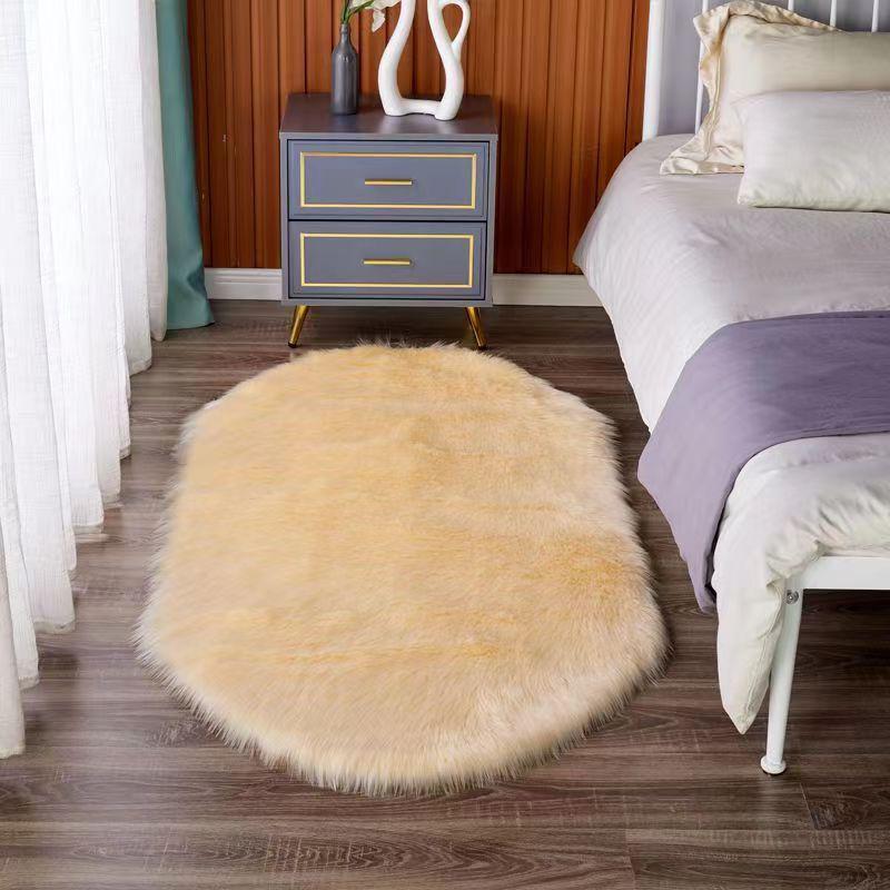 Multi-Color Oval Long Pile Wool Carpet - Floor Mat for Entryway, Sofa, or Bay Window