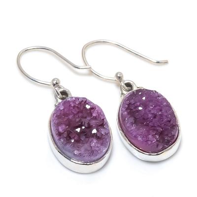 Natural Pink Druzy Quartz Gemstone 925 Solid Sterling Silver Earring 1.25" z4N86