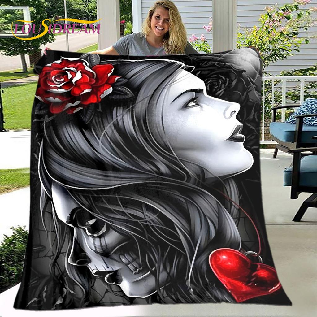 Gothic Horror Female Skull Dead Girl 3D Soft Plush Blanket,Flannel Blanket Throw Blanket for Living Room Bedroom Bed Sofa Picnic