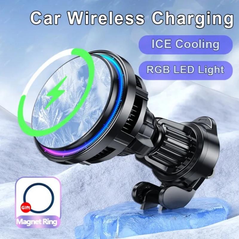 Opansten 15W ice Cooling Magnetic Wireless Car Charger for iPhone 16-12 Pro Max MacSafe Car Phone Holder Fast Charging Station