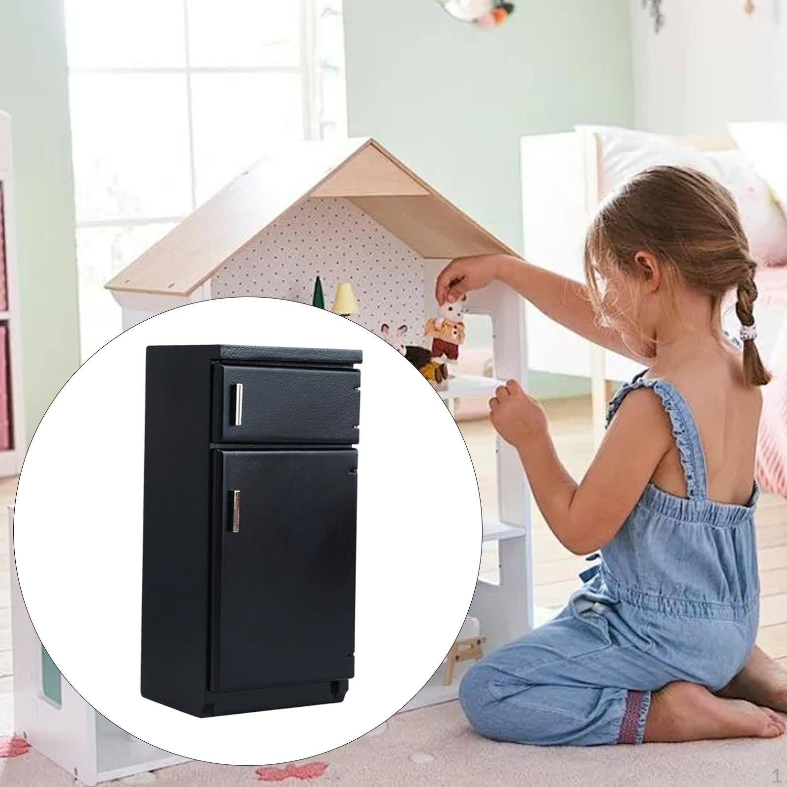 

1/12 Dollhouse Kitchen Fridge Freezer Mini Model Furniture Ornaments чорний