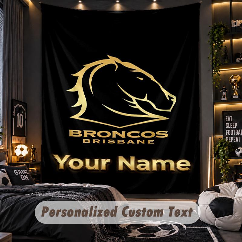 TapestryBrisbane Broncos Custom Name Text Personalized Wall Hanging Tapestry Home Wall Decor