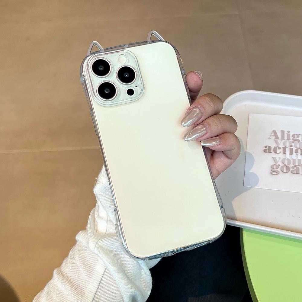 Cat Ears Clear Phone Case For iPhone 17 Air 16 Plus 15 14 13 12 11 Pro Max X XS XR 7 8 SE 2022 2020 Minimalist Shockproof Transparent Protective Cover