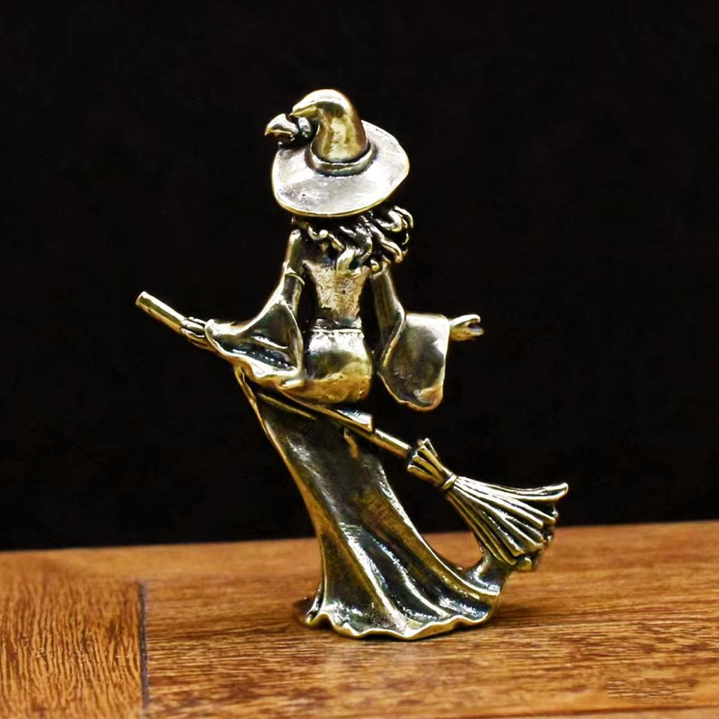 Brass Witch Statue - Decorative Ornament for Home