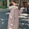 Winter Women's Pink Padded Jacket Female Long Over-the-knee Jacket Fur Collar Warm Thicken Cotton Jacket Women Parkas Coats