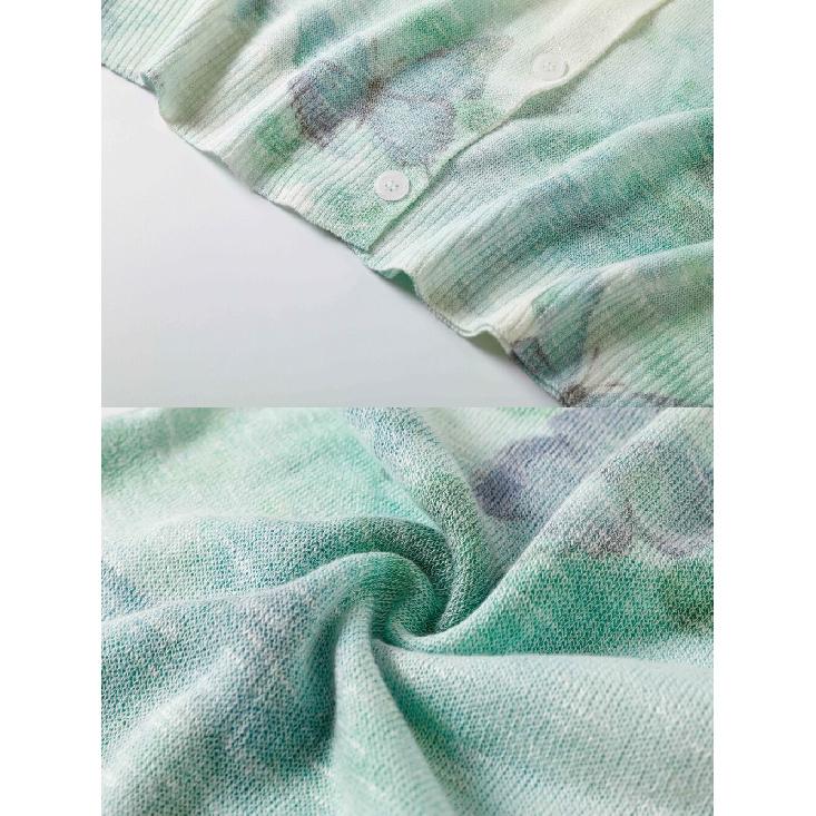 Women's Summer Long Sleeve Floral Print Knit V-Neck Cardigan Casual Lightweight Knitted Sweater Top with Sun Protection