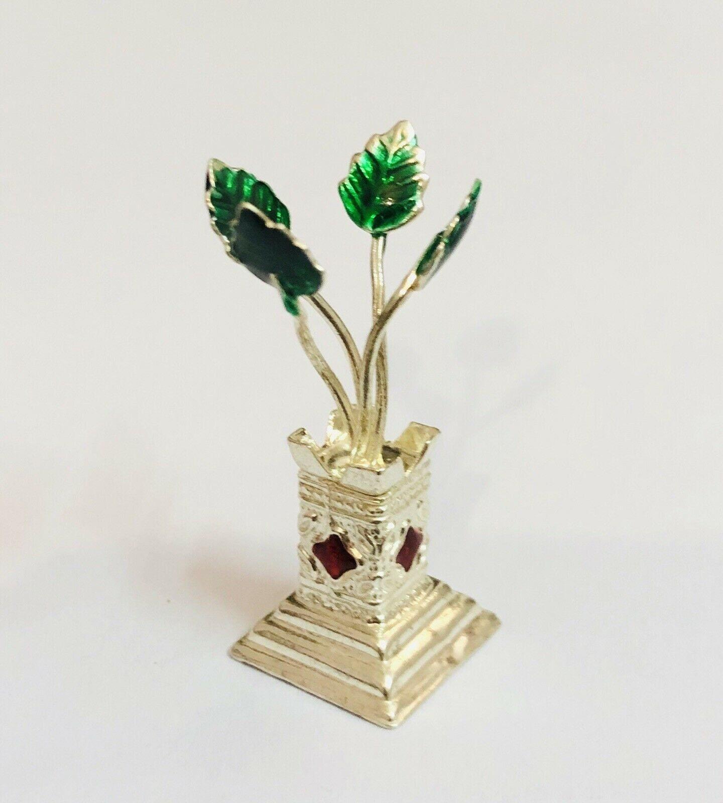Handmade Enamelled Sterling Silver Tulsi Plant for Hindu Temple (4cmX1.5cm) One Size