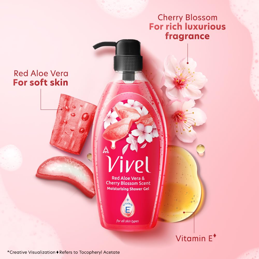 VIVEL Red Aloe Vera Cherry Blossom Shower Gel 895 Ml Moisturizing Body Wash For Women Men