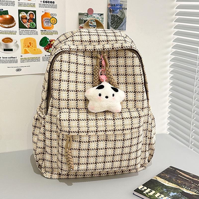 Schoolbag Japanese ins small fresh plaid small schoolbag female college student versatile casual backpack soft sister cute little backpack