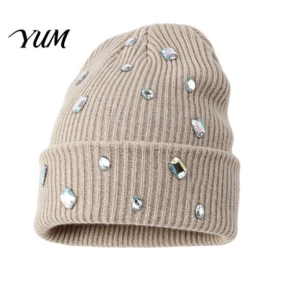 Music Festival Punk Style Cap Bling Rhinestone Knitted Hat, Street Knit Winter Sparkly Geometric Hat Warm Skull for Women Autumn Fashion Accessories
