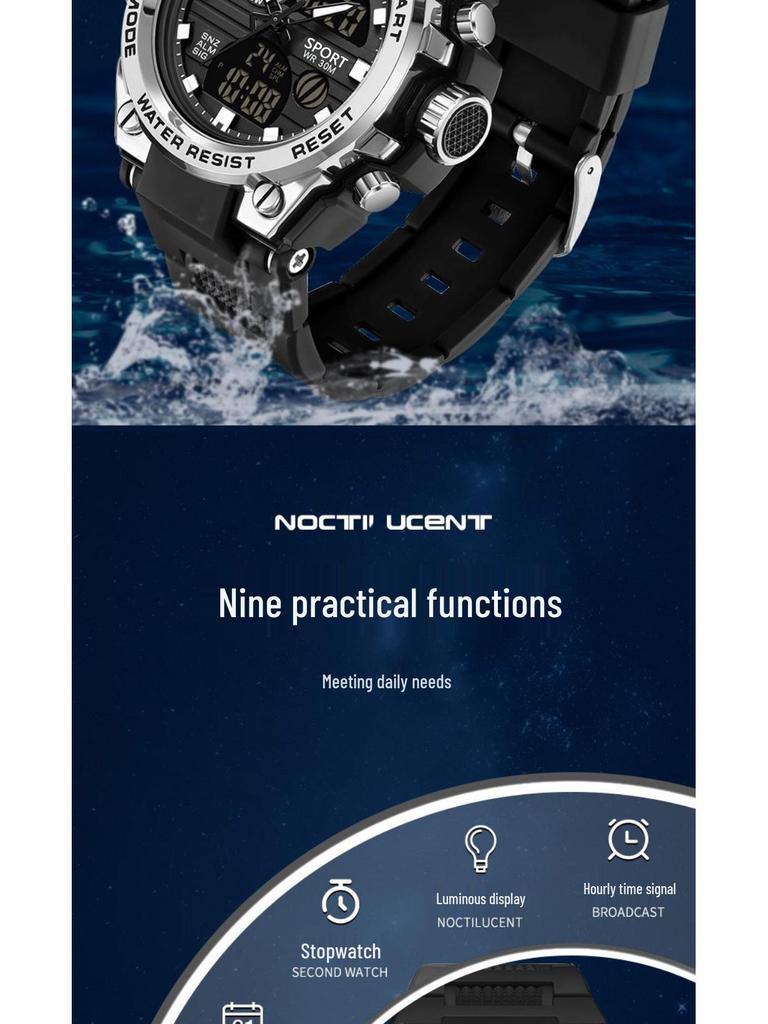 Men's Korean Style Multifunctional Outdoor Sports Luminous Dual Display Electronic Watch