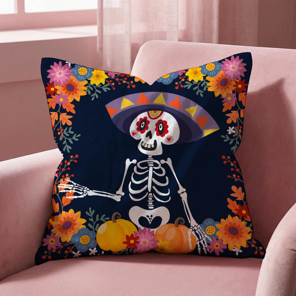 Mexico Easter Flower Skeleton Cushion Cover Multi-Scene Pillow Cover for Home & Car - Reversible, Soft & Durable for Daily Use