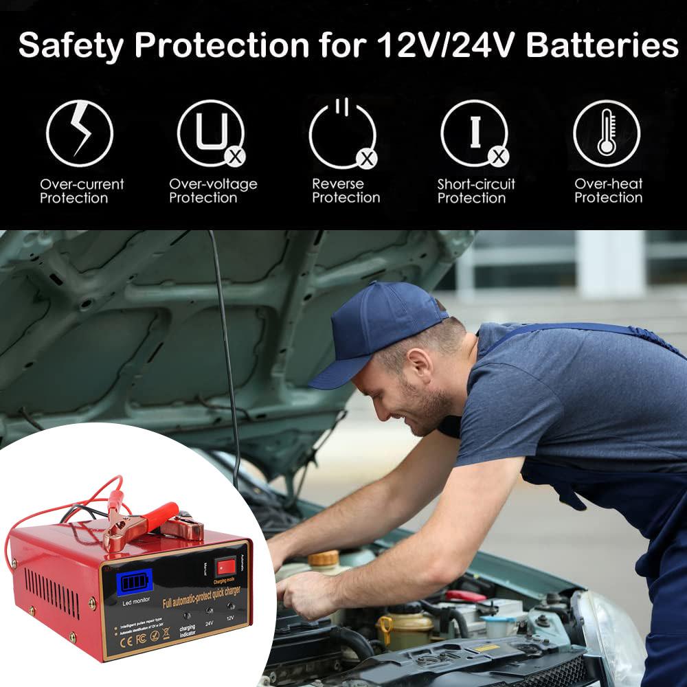 EU/US Plug Automotive Battery Charger LED Screen Motorcycle Battery Charger 12V/24V For SUV Truck Boat Motorcycle