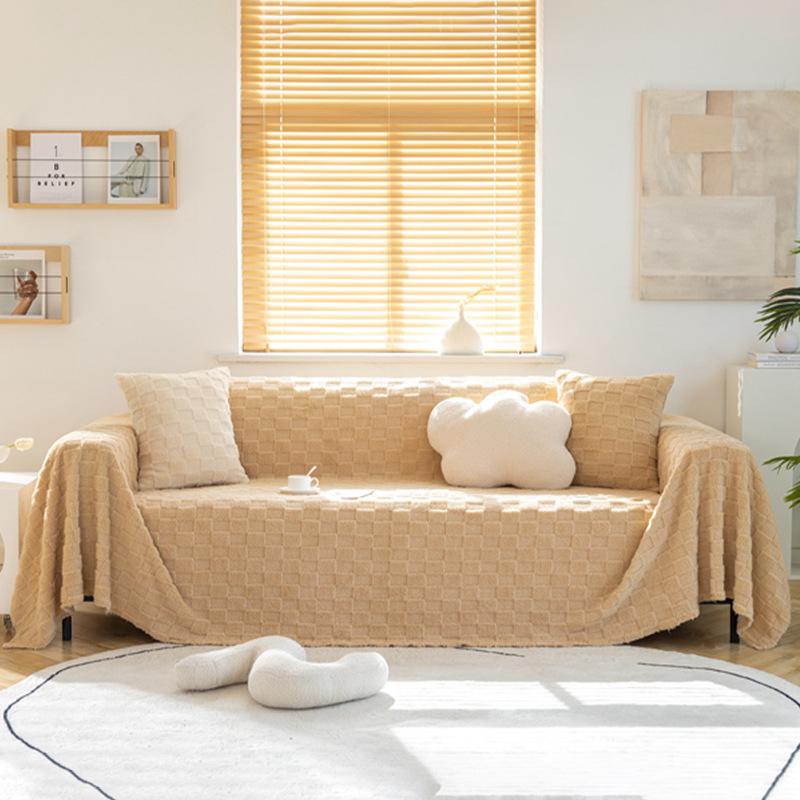 Simple Checkerboard Sofa Cover Cloth Full Cover Sofa Cover Winter Plush Sofa Cover Full-Cover Solid Color Sofa Cover