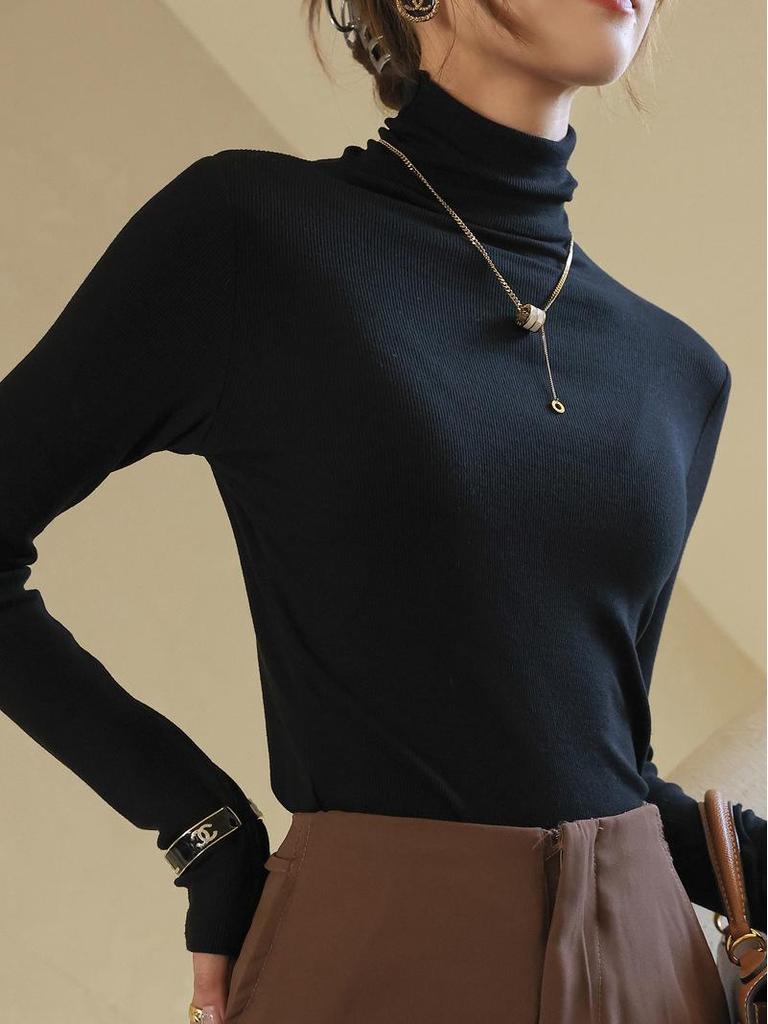 Q-Select Women's Thick Modal Ribbed Turtleneck Slim Long Sleeve Tee for Fall/Winter