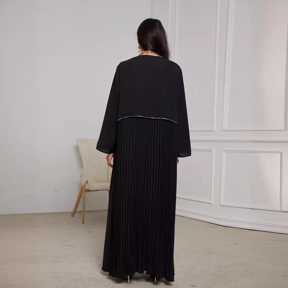 2024 Elegant Handmade Beaded Middle Eastern Muslim Pleated Cardigan Dress