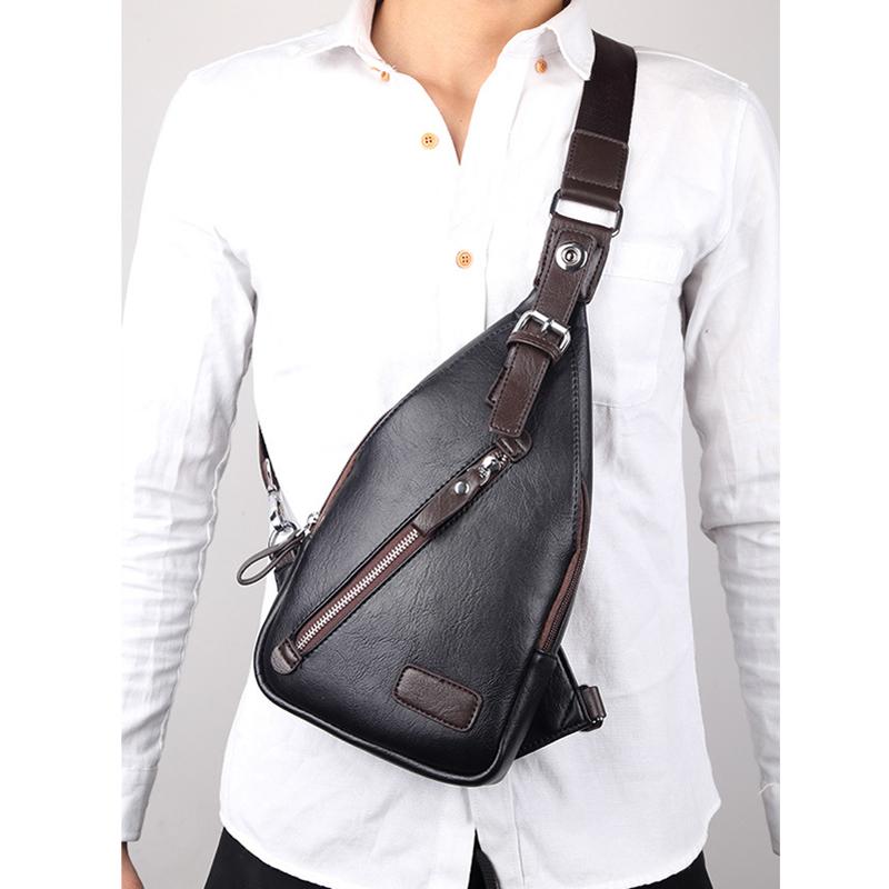 PU-Leder-Herren-Brusttasche, multifunktionale Einzelgurt-Anti-Diebstahl-Brusttasche mit verstellbarem Schultergurt, Messenger-Tasche