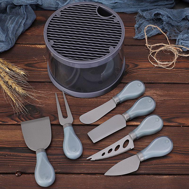 6-Piece Stainless Steel Cheese Knife Set: Includes Knife Block, Cutlery, Fork, and Butter Knife
