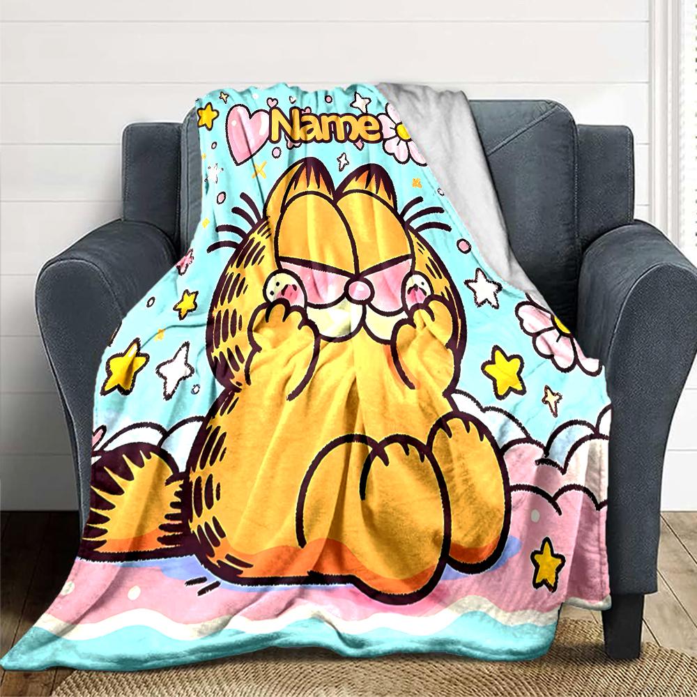 Custom Name Garfield'S Starry Adventure Party Blanket For Couch Bed Plush Cozy Fuzzy Blanket Super Soft Warm Blankets For Fall And Winter 091674