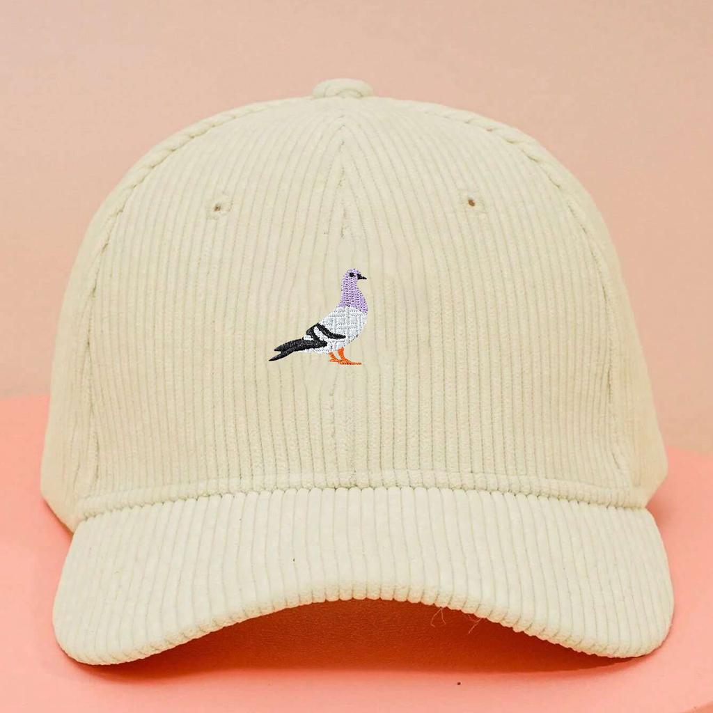 Corduroy Baseball Cap for Men and Women In Autumn and Winter, Warm and Embroidered Pigeon Pattern for Daily Leisure Gatherings