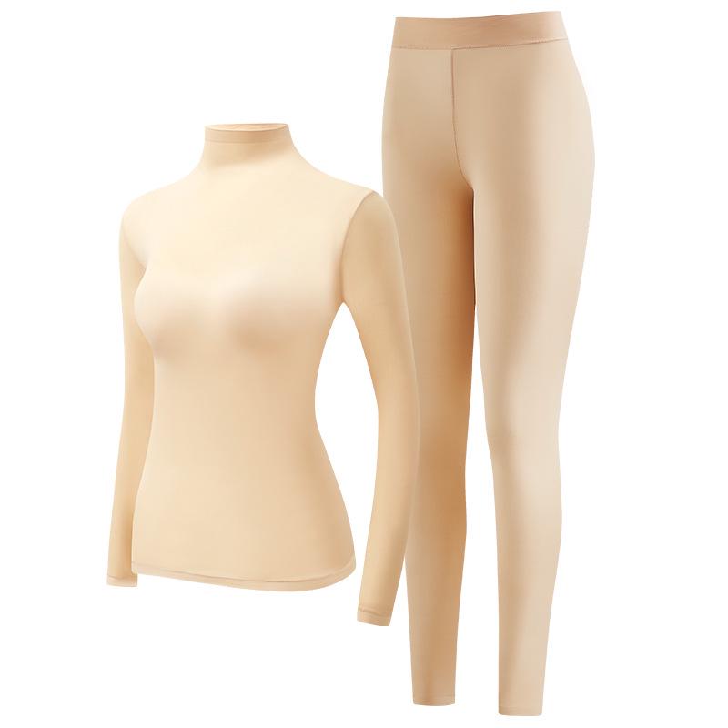 Nahtloses Thermounterwäsche-Set für Damen – hochelastisch, mit Hyaluronsäure angereichert, hoher Kragen, langärmeliges Unterhemd