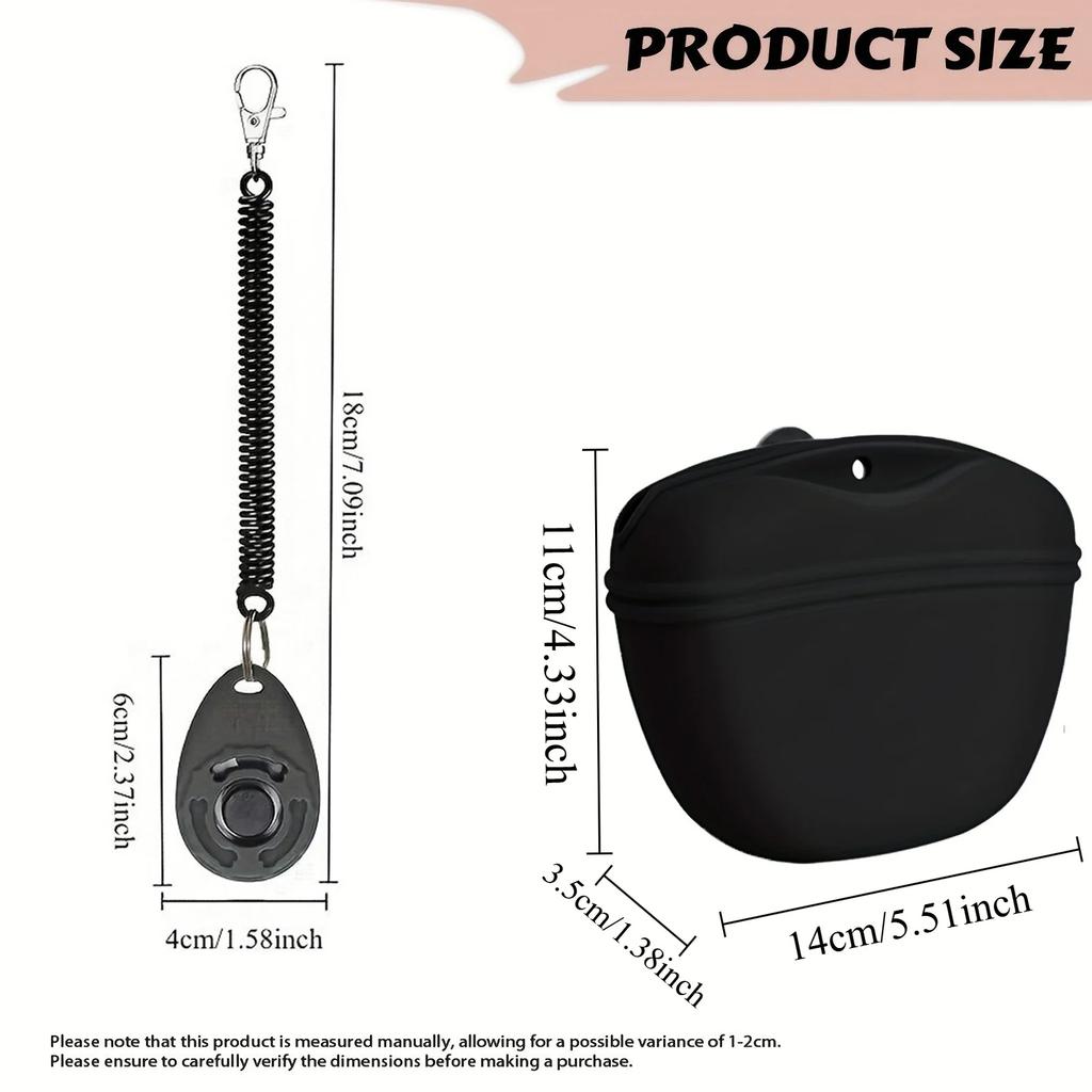 Dog Training Clicker With Silicone Treat Bag Portable Waterproof Waist Snack Pouch Magnetic Clip For Puppy Obedience Pet Training Accessories