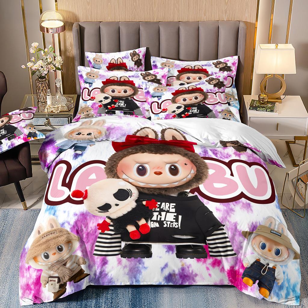 Cartoon Cute Labub 3D Printed Quilt Cover Three-Piece Set Student Dormitory Bedding Four-Piece Set