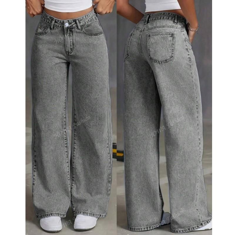 Womens High-Waisted Straight Leg Denim Jeans With Embroidered Bow Detail Casual Streetwear 2025