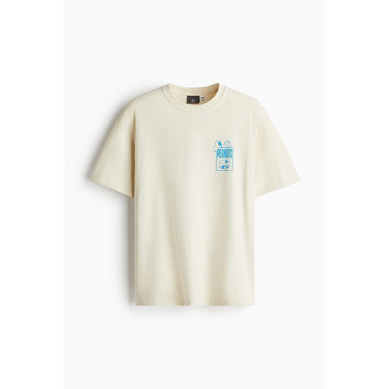 

[Снупи] Мужская и женская футболка HM Осень Американский принт круглый вырез Свободный Парный наряд с коротким рукавом 0972640 Light beige/Snoopy 170/92