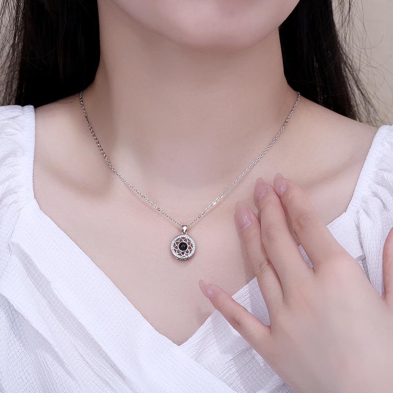 Sun & Moon 100 Languages Projection Necklace: Valentine's Gift for Couples