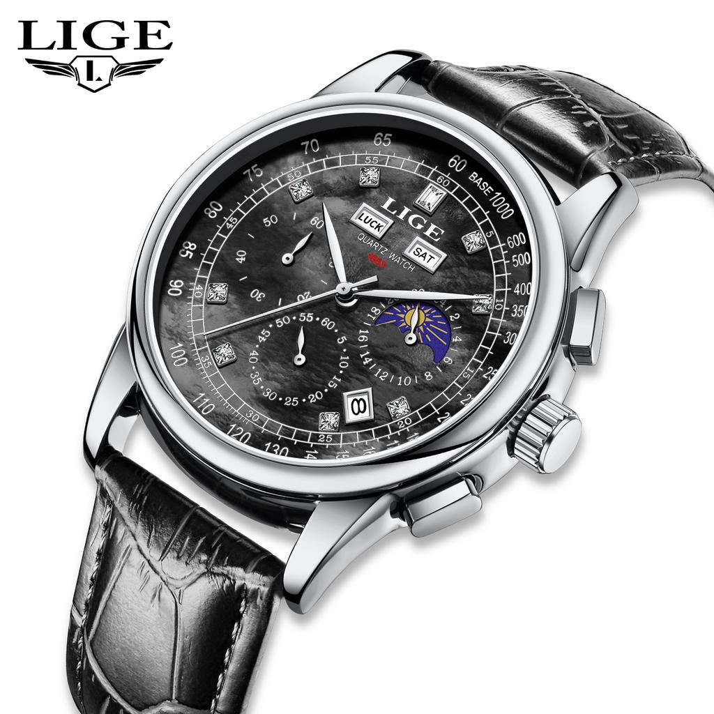 LIGE mens wristwatch Fashion Business Men's Watch luxury male watch Casual calendar moon phase quartz Watches Gift For Men