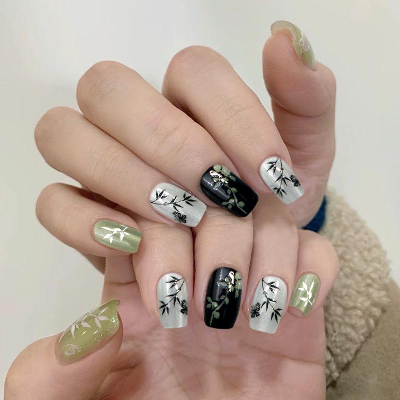 

Trendy Chinese Style Bamboo Cat Eye Nail Art Patches - Retro Green, 30 Pieces Model WY049-01 Spring Mountain [Toolkit Included]