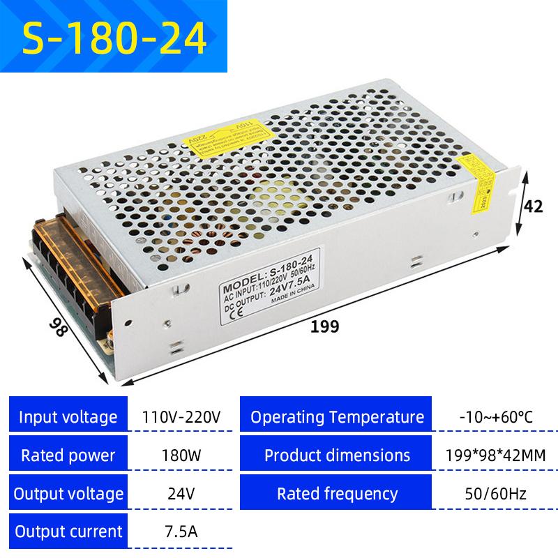 220V to 12V/24V/5V Switching Power Supply, 2A-20A High-Power Transformer for LED Strips & Monitoring Systems