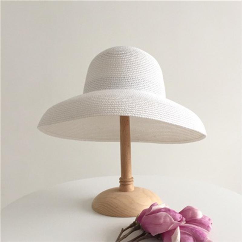 New Summer Hepburn Style Vintage Design Big EavesStraw Hat Women Girls Solid Color Beach Holiday Sun Hat Elegant Wide Brim Hat
