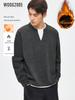 Men's Gray Faux Two-Piece Round Neck Henley Hoodie - 2025 Autumn/Winter Casual Pullover (No Hood)