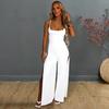Women Jumpsuit Spaghetti Straps Side High Split Slim Fit Sexy Backless Lace Up