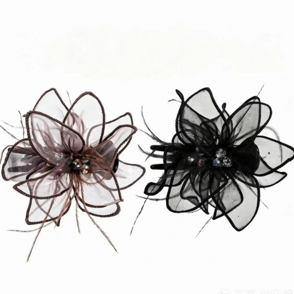 Sheer Tulle Crystal Pendant Spark Crystal Hair Jaw Clip Elegant Tulle Claw Clip Daily Style