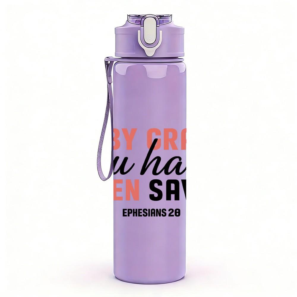 1PC By Grace You Have Been Saved Text 750ml Color Plastic Sports Water Bottle Leakproof Flip Straw Lid Suitable for Sports Office Home Use