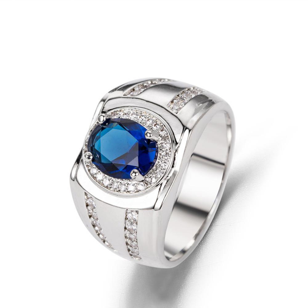 WOSIKATE Anello da Uomo Trendy Zaffiro Rame Con Zirconia Gioielli da Matrimonio moda Anello da Business Regalo per Feste Misura 6-10