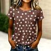 Women's Casual Round Neck Short Sleeve T-Shirt Button Detail Front Polka Dot Pattern Lightweight Soft Fabric Top