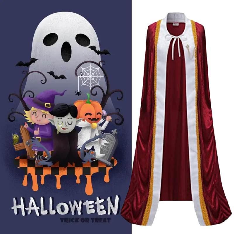 Unisex Velvet Halloween King Cape With Embroidery For Costume Parties