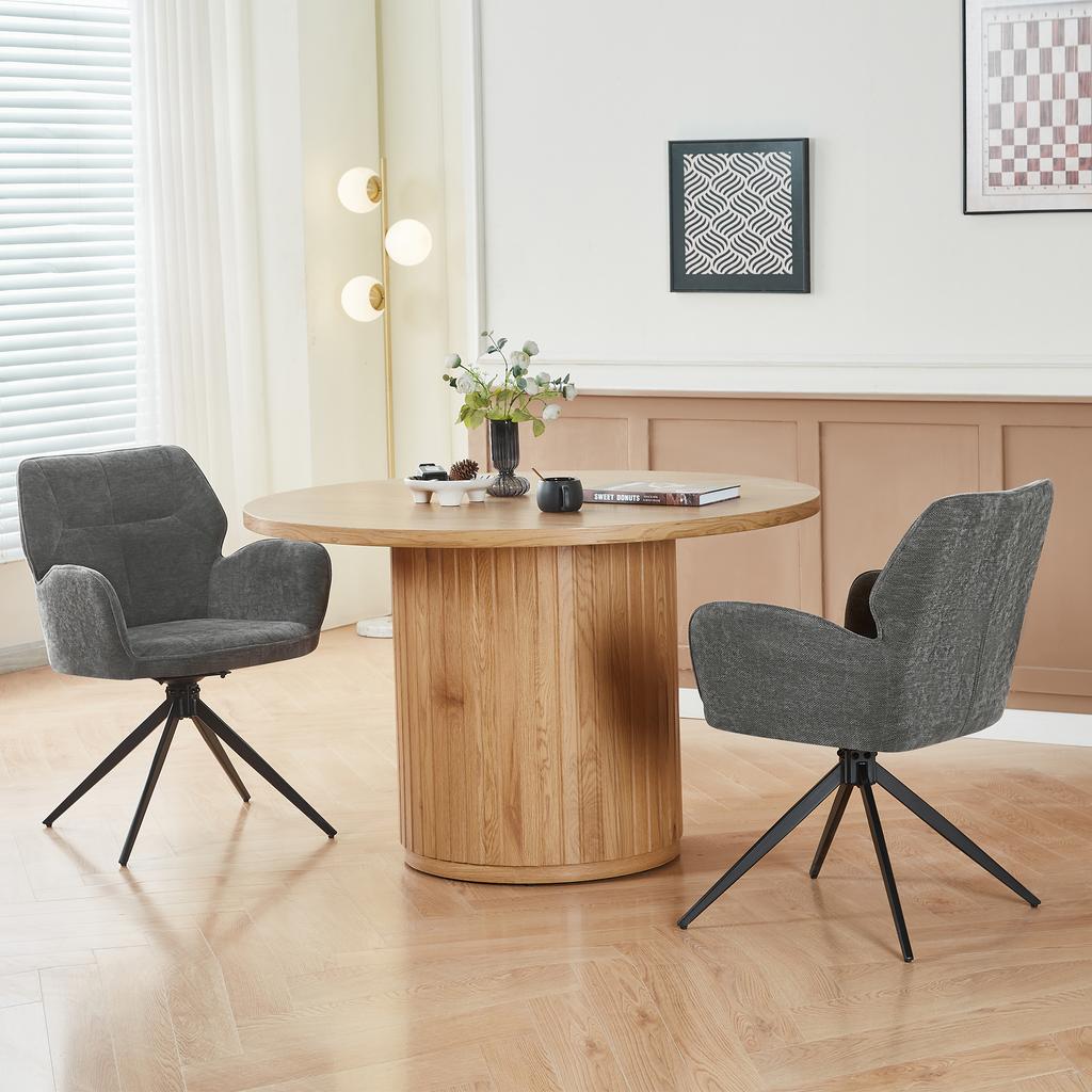 Swivel Dining Chair (Set of 2) Armchair with Metal Legs, Leisure Chair, Velvet-like Fabric, Dark Gray