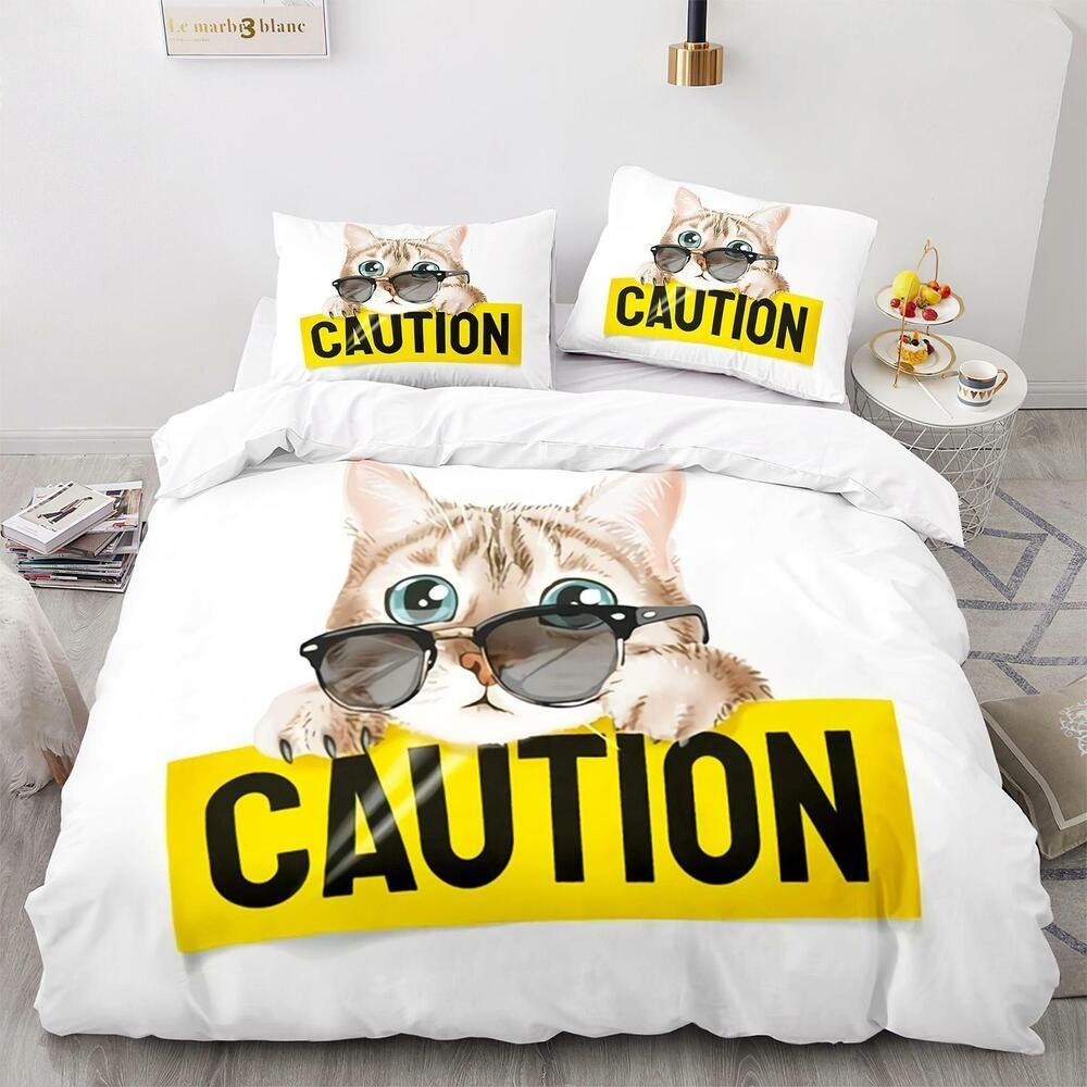 Set Biancheria da Letto 3D per Gatti King Queen Copri Letto Federa 2/3 Pezzi Animale Carino Morbido Copertura Regalo Letto Singolo Letto Matrimoniale