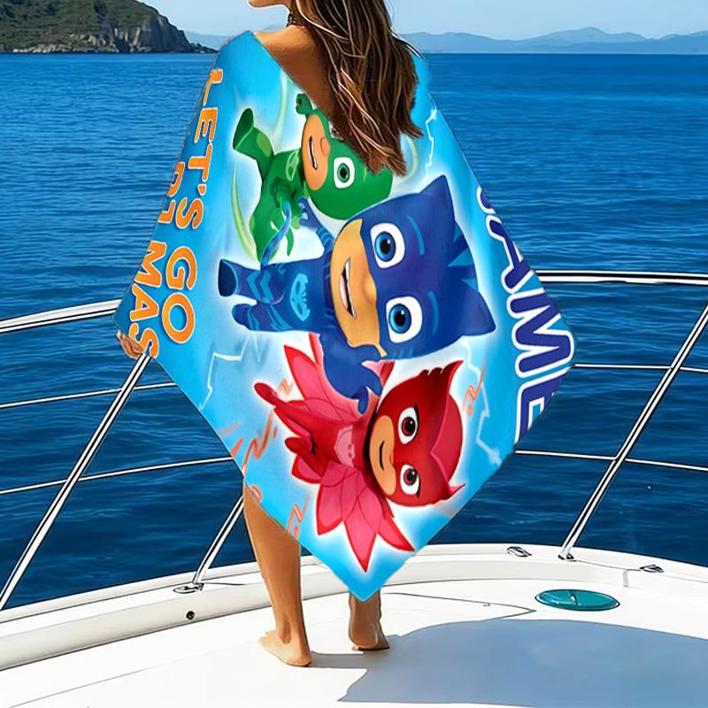 1pc PJ Marks1 Beach Towel with Custom Name, Beach/Swimming/Bath/Picnic/Camping Towel, Suitable for Seaside Beaches