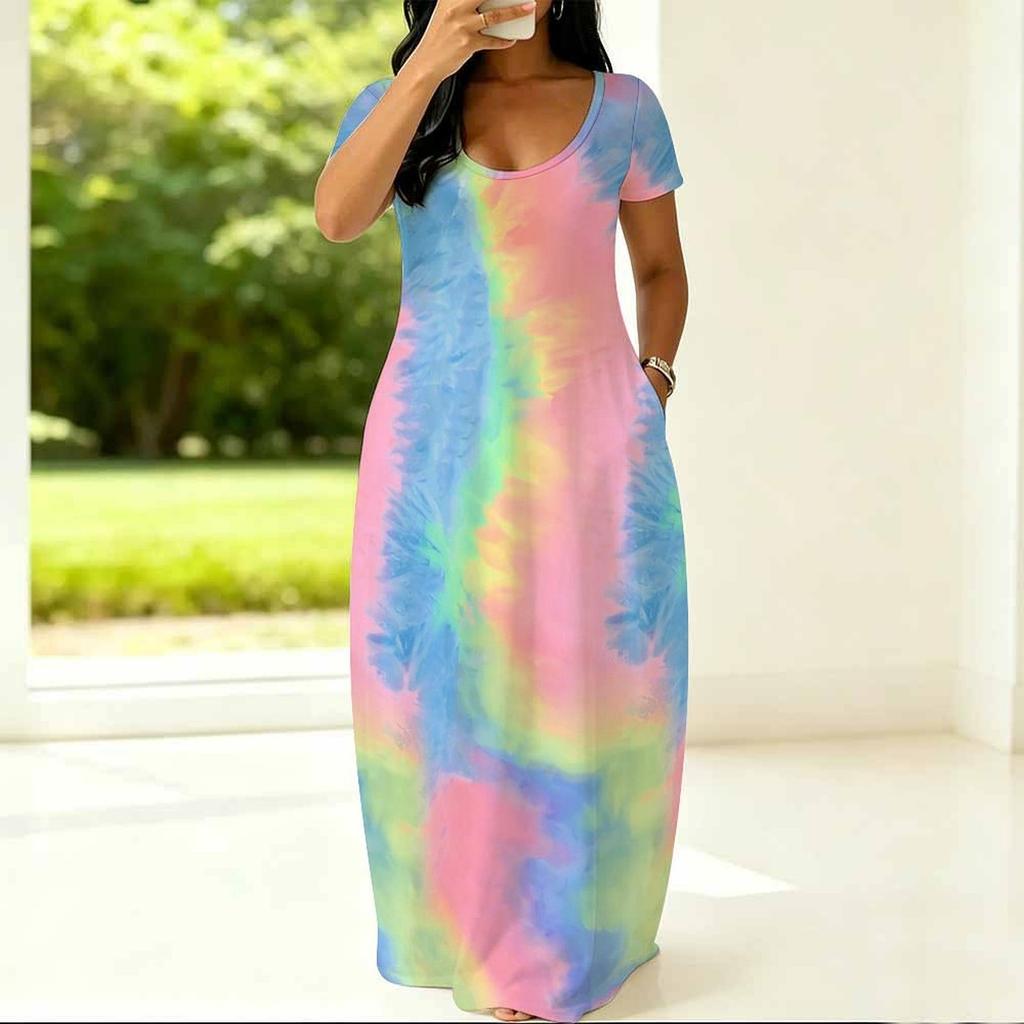 Summer Round Neck Short Sleeve Garment For Plus Size Women Loose Stylish Dress For Indoor Rest And Outdoor Walks