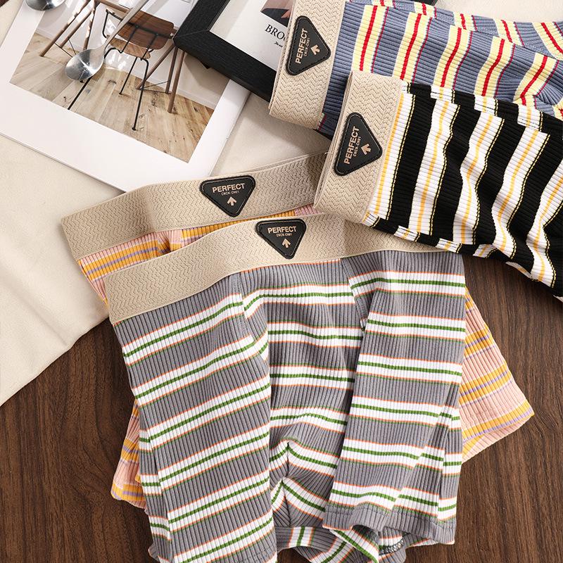Men's Striped Trendy Cotton Mid-Waist Boxer Briefs - Breathable & Comfortable