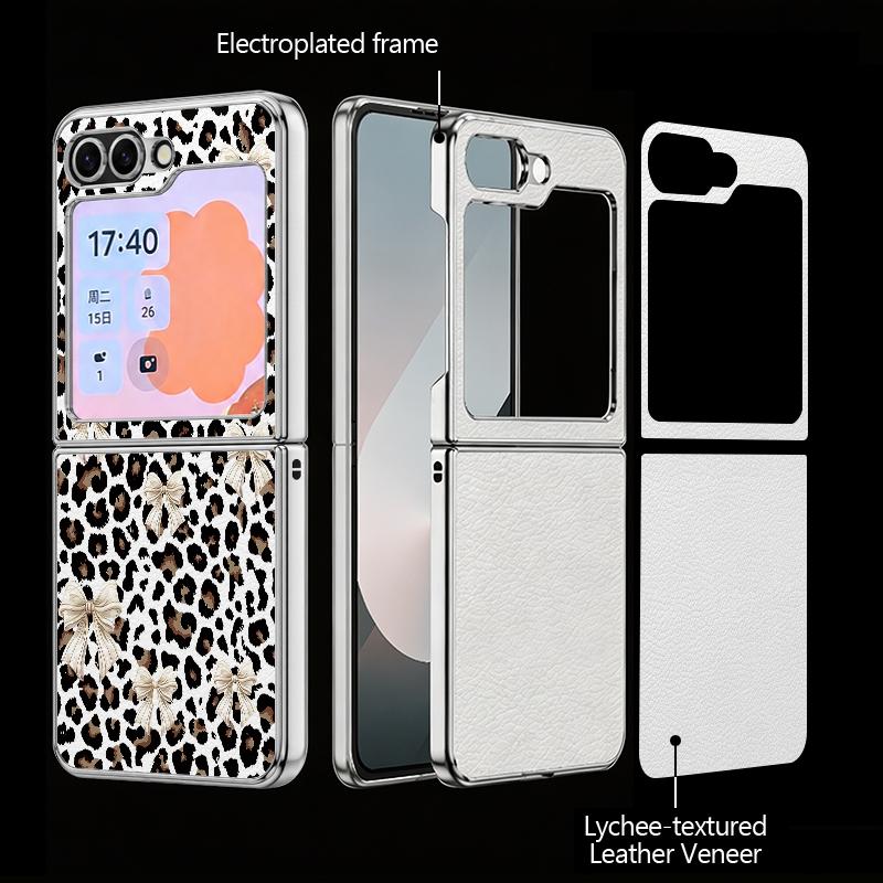 Bowknots Leopard Print Case For Samsung Galaxy Z Fold 8 Ultra 7 6 5 Z Fold8 Fold7 Fold6 Luxury Hybrid 3in1 Plating Leather Skin Phone Cover