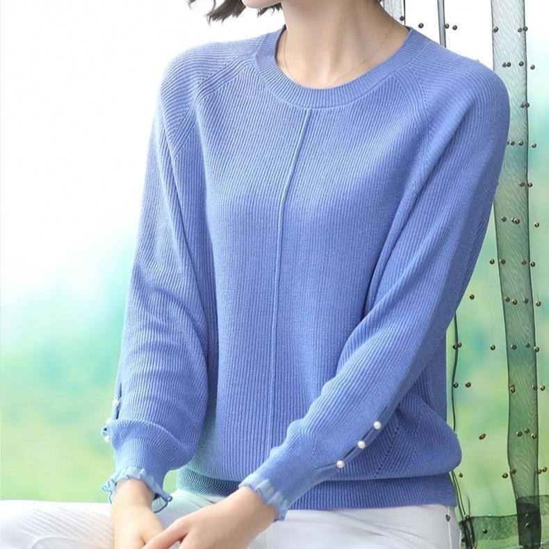 Lässiger Pullover Lockerer Pullover für Damen Langärmliger Dünner und Vielseitiger Strickpullover Basisschicht für Frühling und Herbst