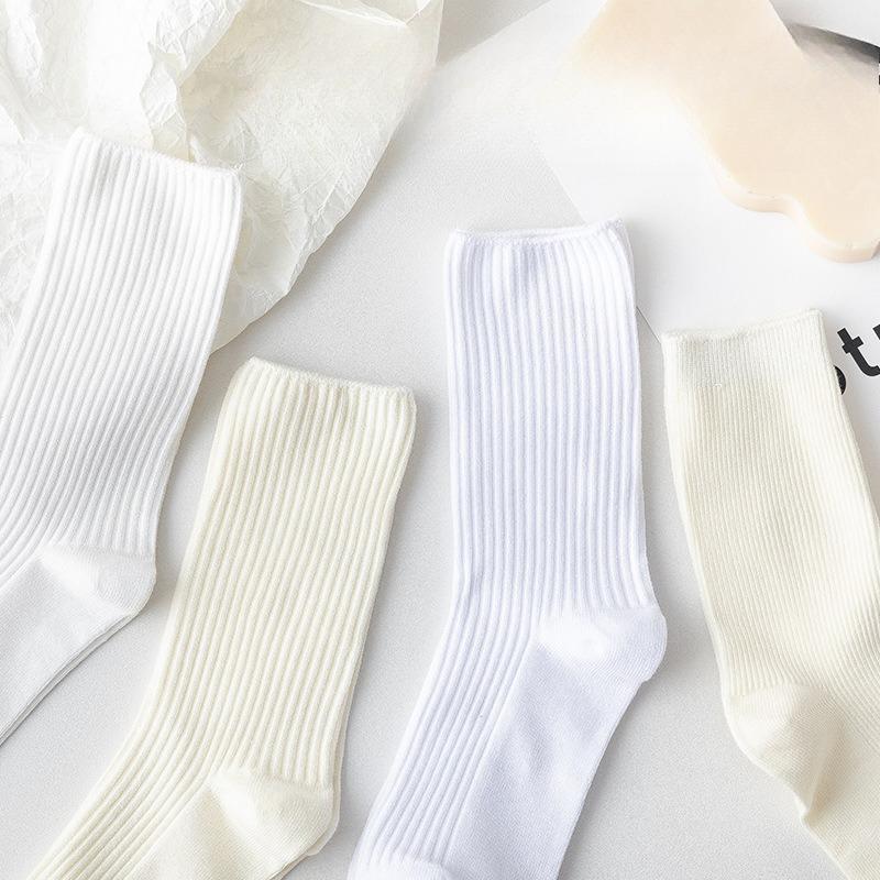 Summer Thin Mid-calf Socks for Women, Solid-color Trendy Sports Socks, Breathable Cotton Socks